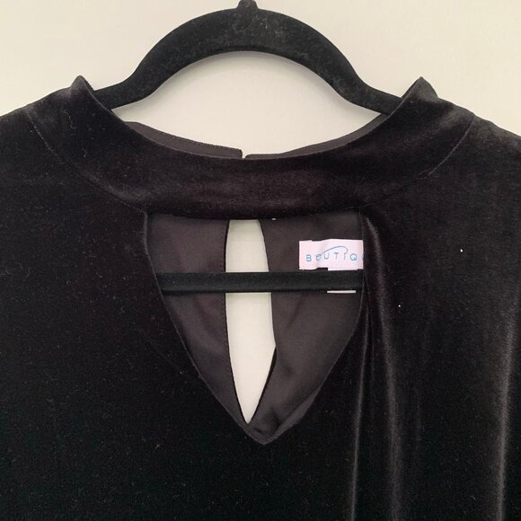 NEW‎ Botique+ black crushed velvet velour long sleeve below knee party dress - Picture 2 of 12